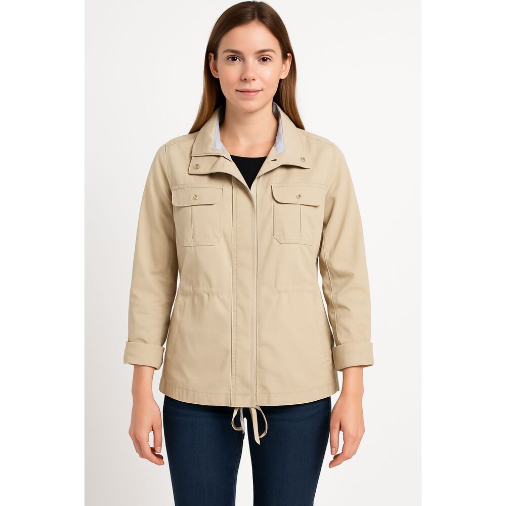 Tommy Hilfinger Women's safari snap up top Size XS roll tab sleeve preppy casual